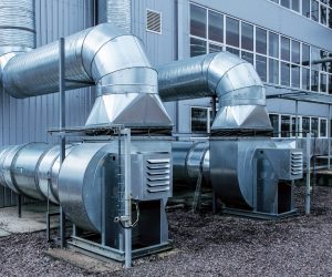 Side view of the modern high capacity industrial ventilation fans